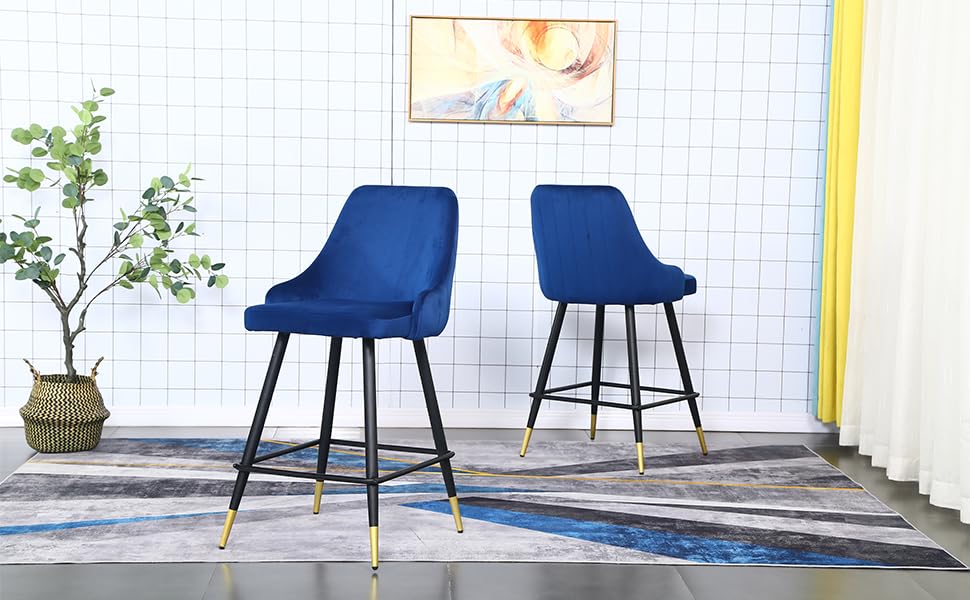 Counter Stools Set of 2 Bar Stools Velvet Barstool Modern