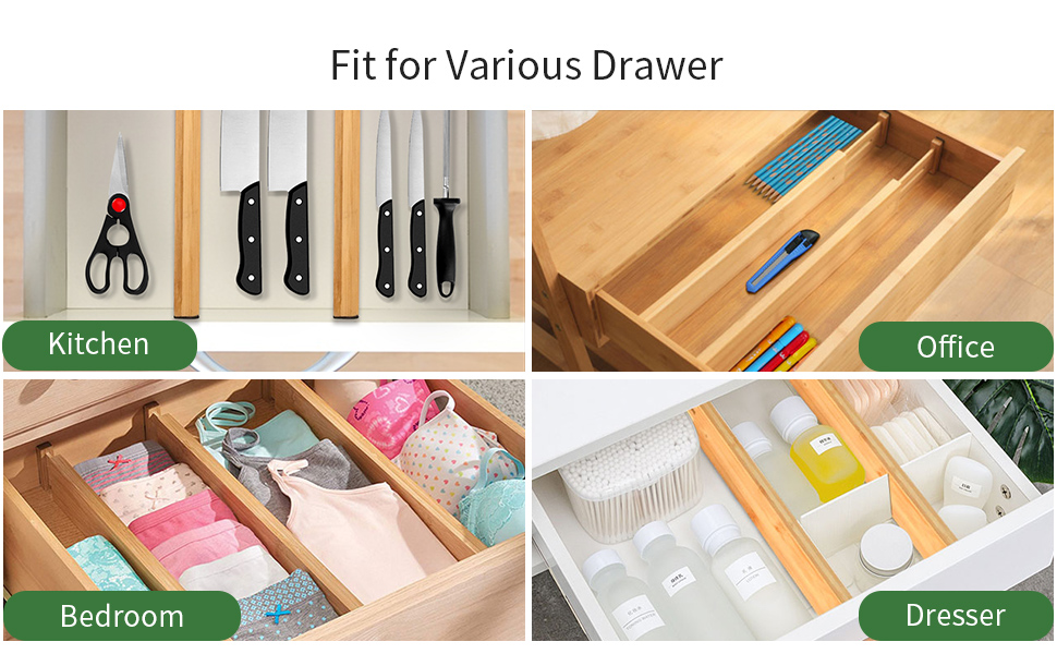 VaeFae 6 Pack Bamboo Drawer Dividers, Adjustable Drawer Organizer