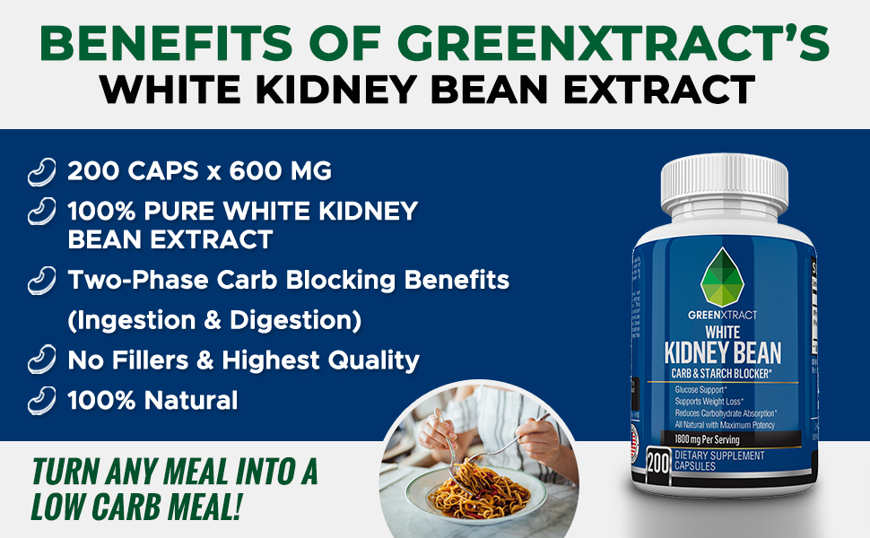 Carb Blocker 1800 MG 200 X 600 MG of 100 Pure White Kidney Bean