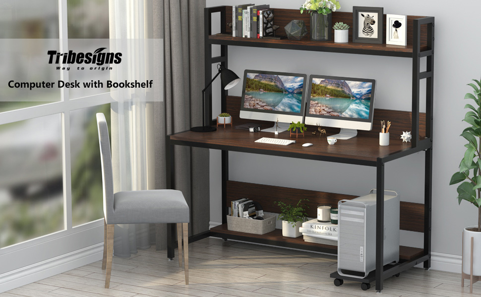 Tribesigns 55 Inches Large Computer Desk with Hutch, Modern