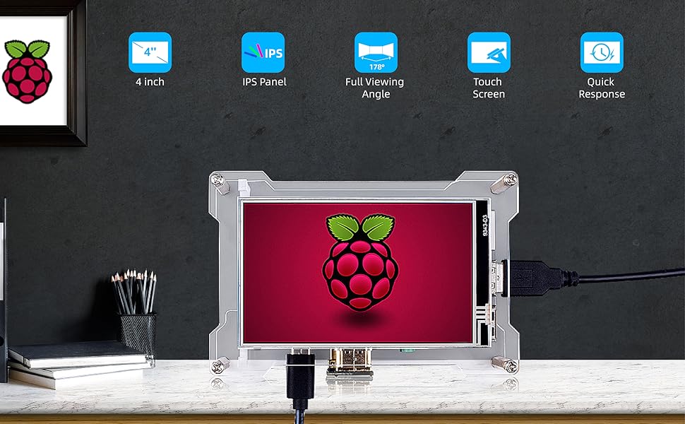 Smraza Raspberry Pi 4 Touch Screen with Case&Cooling Fan, 4 inch ...
