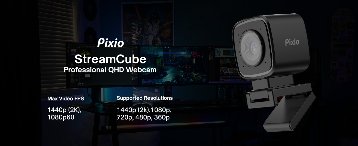 Pixio StreamCube Webcam Professional 1440p WQHD Premium Web Camera