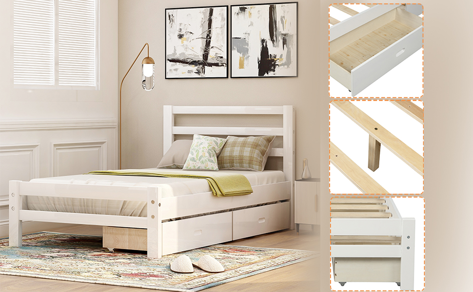 Featured image of post Wooden Twin Bed Frame With Drawers