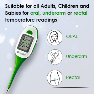 Suitable for all Adults, Children and Babies for Oral, Underarm or Rectal Temperature Readings