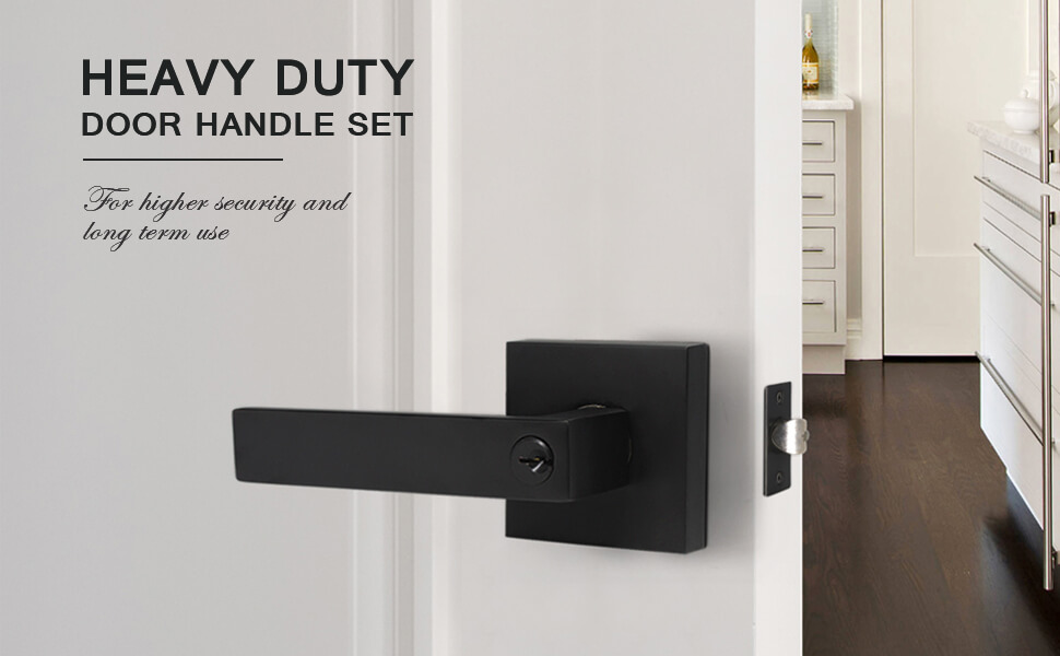 KNOBWELL 3 Pack Matte Black Door Handle with Lock and Key Keyed Entry