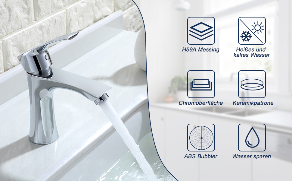 Homelody Wasserhahn Bad Waschbecken Mischbatterie Badarmatur