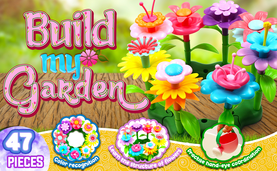 Flower Garden Building Toys for Girls - STEM Toy Gardening Pretend Gift for Kids - Stacking Game