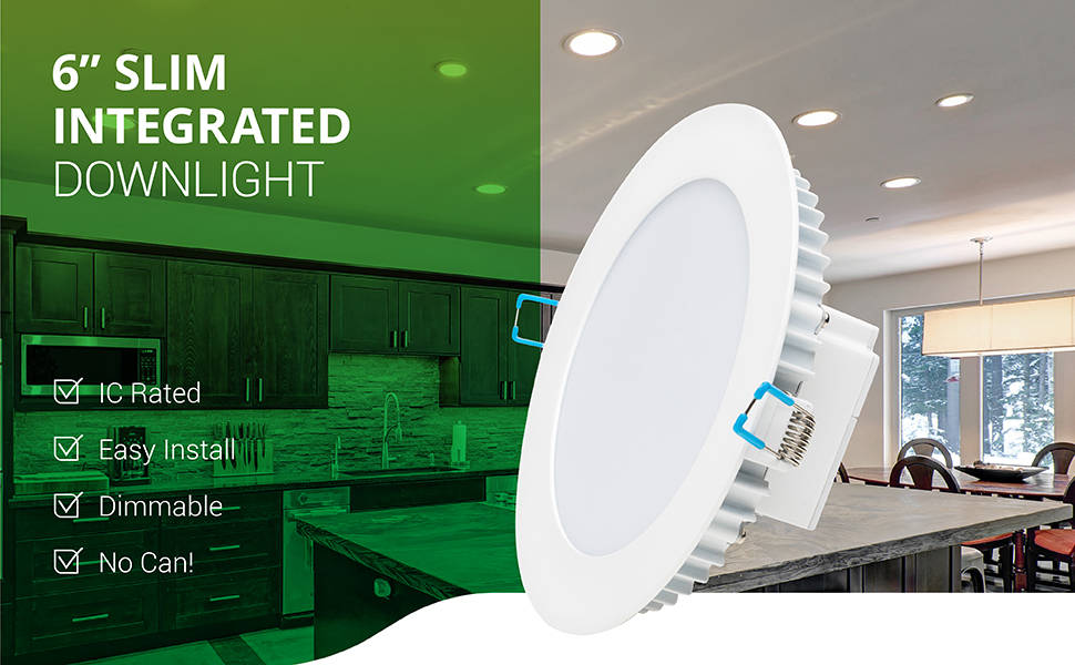 6 Inch Slim LED Downlight Integrated Junction Box Recessed IC Rated Retrofit ETL & Energy Star 