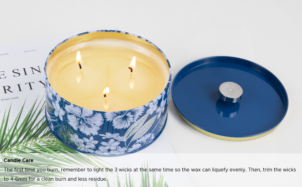 Large Scented Candle, 3 Wick Big Candle, Sandalwood Clean