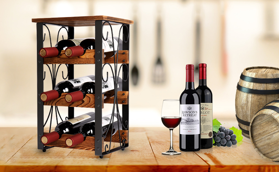 Xcosrack Rustic 6 Bottles Tabletop Wine Rack Freestanding