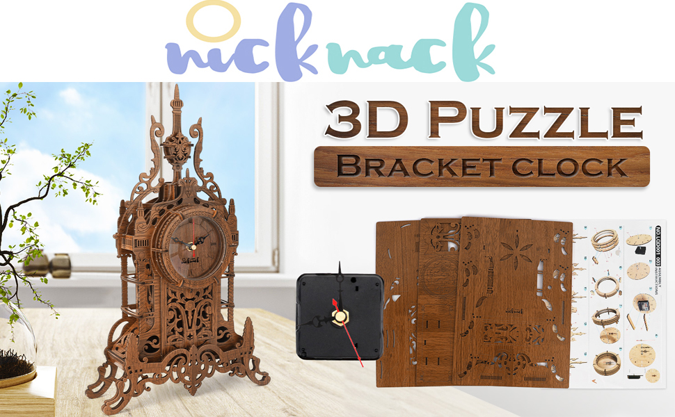 nicknack 3D Wooden Puzzle, Model Kits Desk Clock for Kids Adults