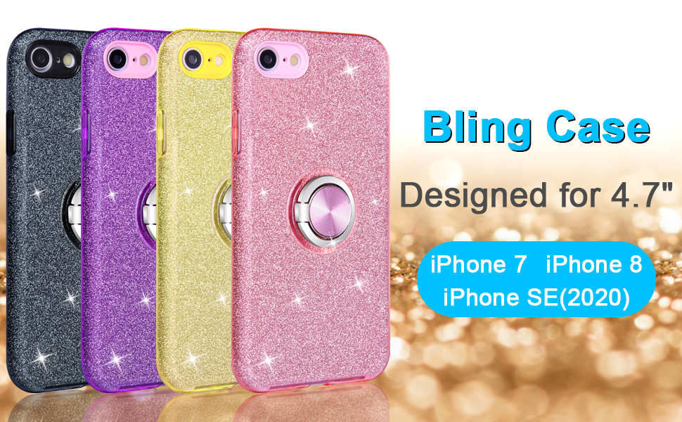 Wisdompro Glitter Case for iPhone SE 2020, iPhone 8, iPhone