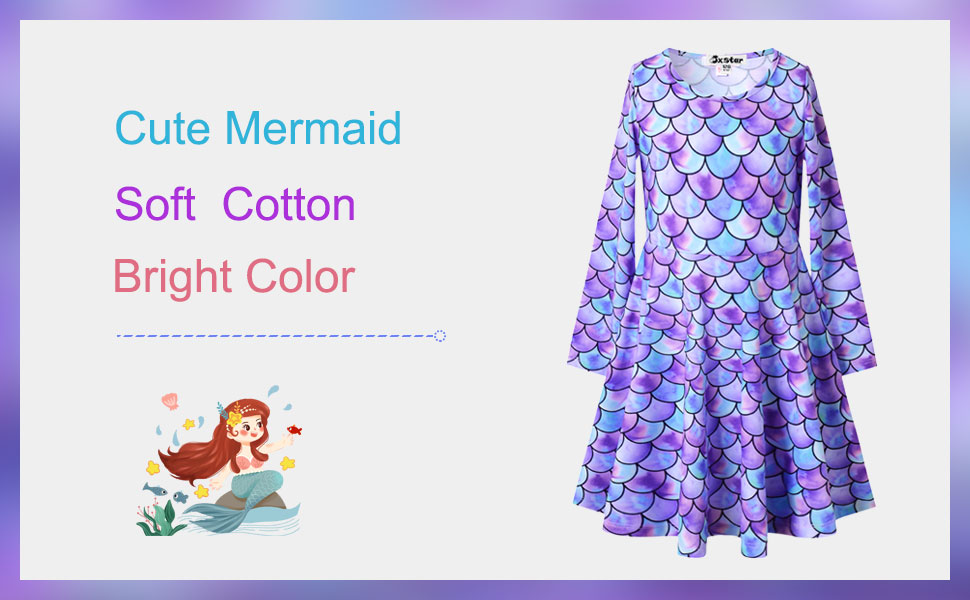 Jxstar Girls Long Sleeve Dresses Kids Unicorn Clothes Cotton Outfits 3-13 Years