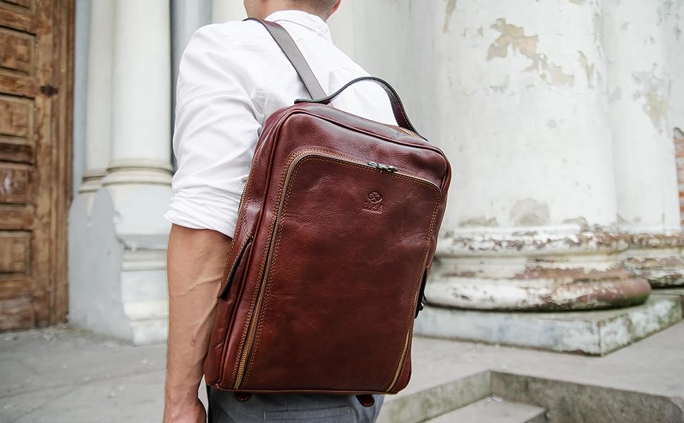 leather brown backpack