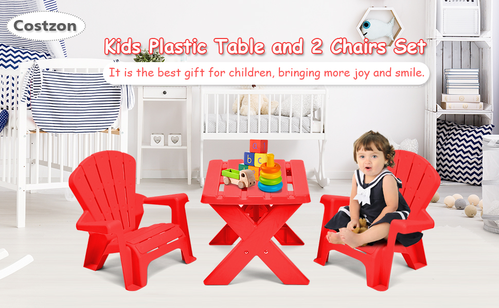 Costzon Kids Table and Chair Set, Outdoor Toddler Activity