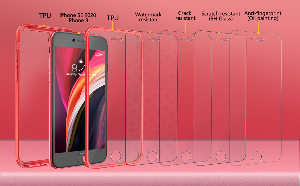 iPhone SE 2022 & 2020 Case, iPhone 8 Case [Builtin Glass Screen Protector] Military Grade Full