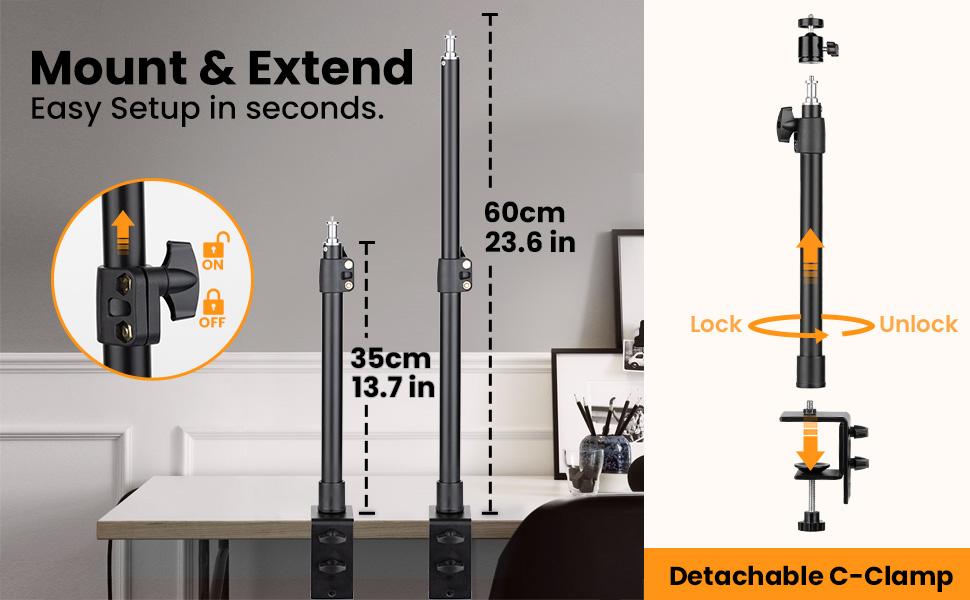 TARION Tabletop Light Stand Camera Clip Stand, 3560cm Adjustable Table