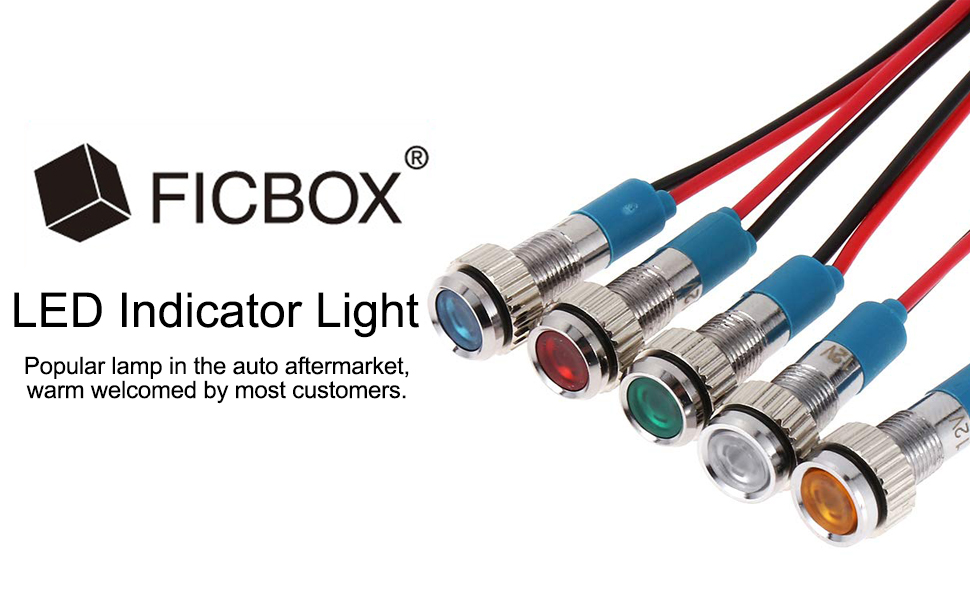 FICBOX 10pcs 6mm 1/4" LED Metal Indicator Light 12V Waterproof Signal