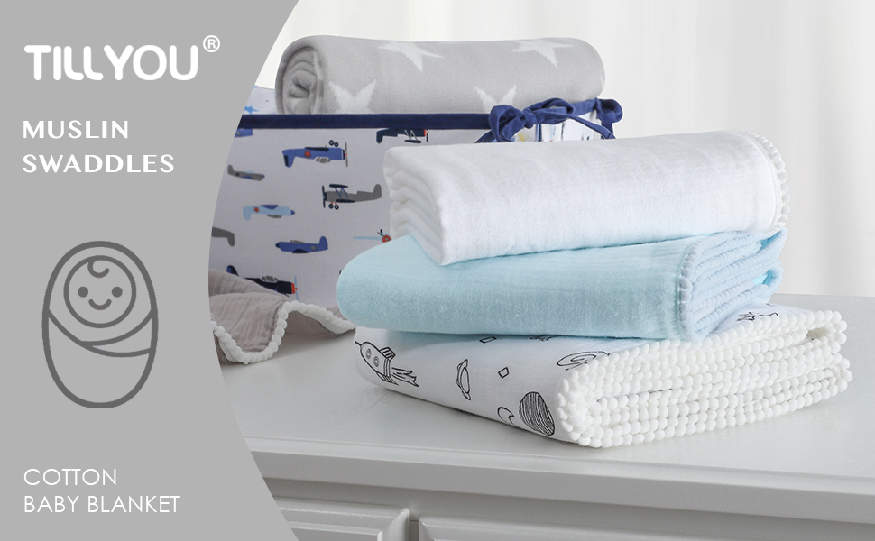 TILLYOU Organic Muslin Swaddle Blanket for Infant, Newborn