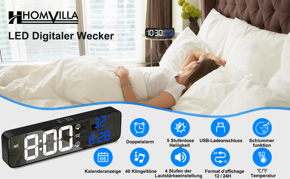 Amazon.de HOMVILLA Digitaler Wecker LED Digitaluhr mit