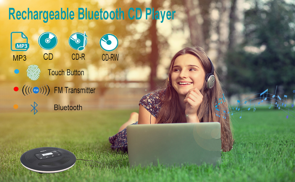 Portable CD Player Bluetooth Rechargeable Walkman Personal CD Disc Player with Bluetooth and FM