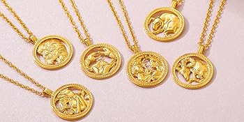 ニューヨーク発! 送料無料☆星座メダルネックレス☆The M K10 ゴールド 12星座 コインネックレス ~ The Zodiac Sign