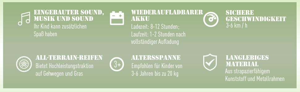 Elektro-Motorrad Kindermotorrad Elektrofahrzeug 3 bis 6 Jahre 3–6 km/h MP3