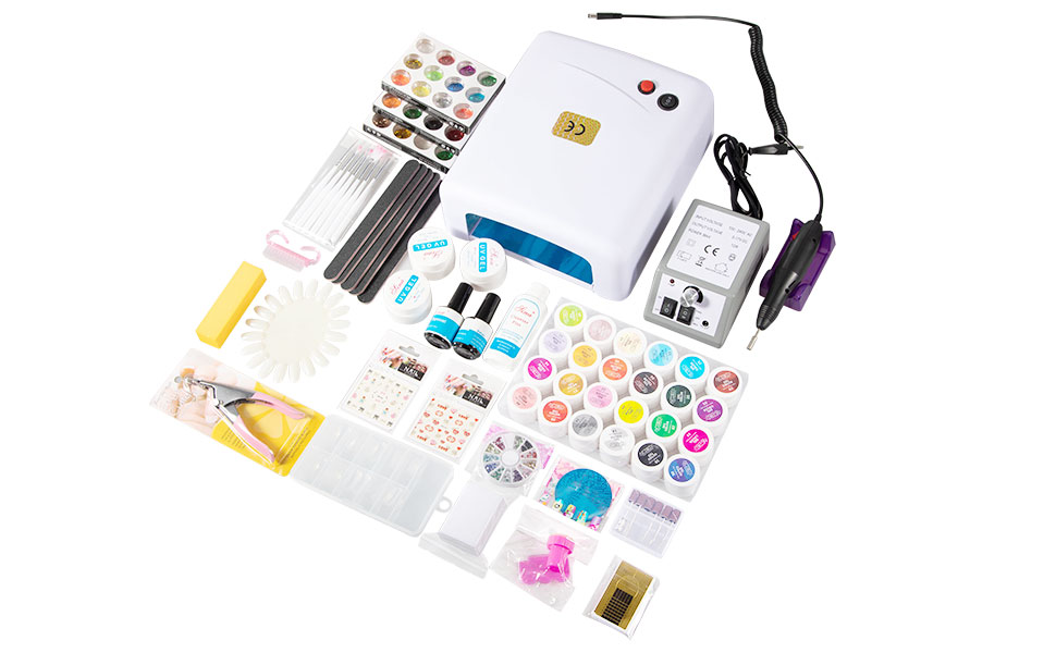 oukaning gelnagel set starterset nagelstudio set komplett uv gel set profi nagelstudioset nailart nagelfraser geschenk fur frauen gel gelnagel set starterse 36w led uv lampe poliermaschine amazon de beauty