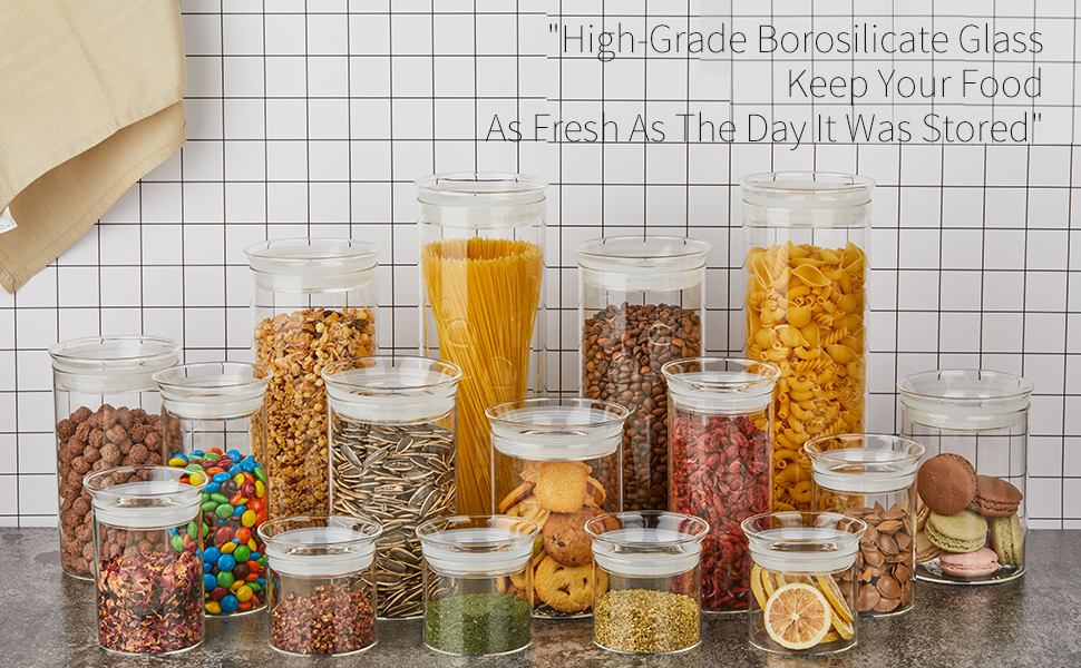 ZENS Set of Borosilicate Glass Storage Jars with Airtight Lids 300 ml