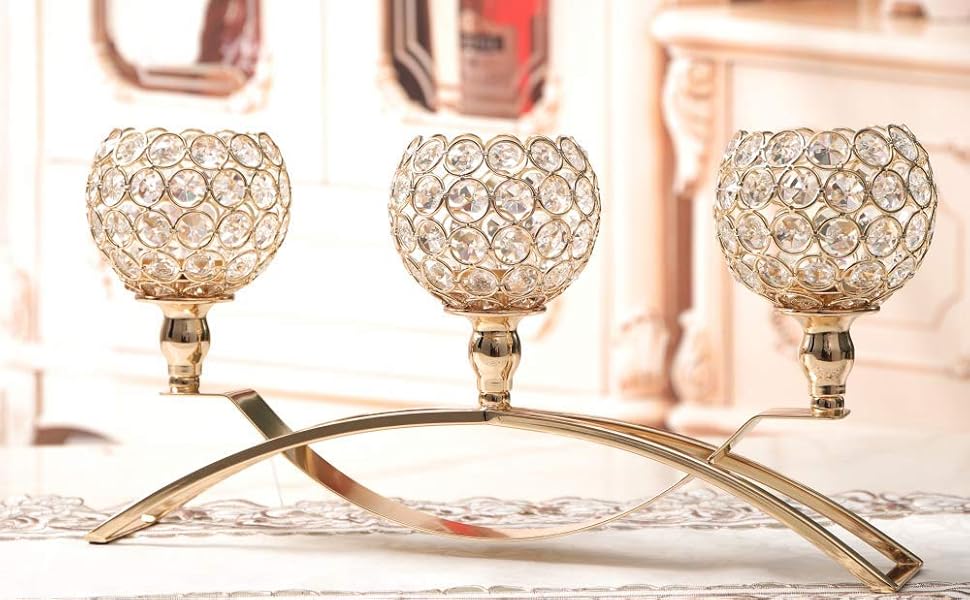 VINCIGANT Crystal Candle Holder Gold Halloween Decorations Table