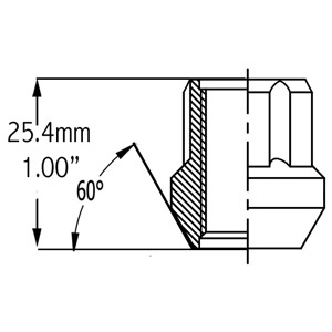 Truck Open-End Spline 6-Sided Chrome Lug Nut Dimensions 0.85in length 60-degree conical bulge acorn