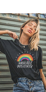 Radiate Positivity Rainbow Shirt For Women Radiate Positivity Tee For Women Cute Rainbow Graphic Tee