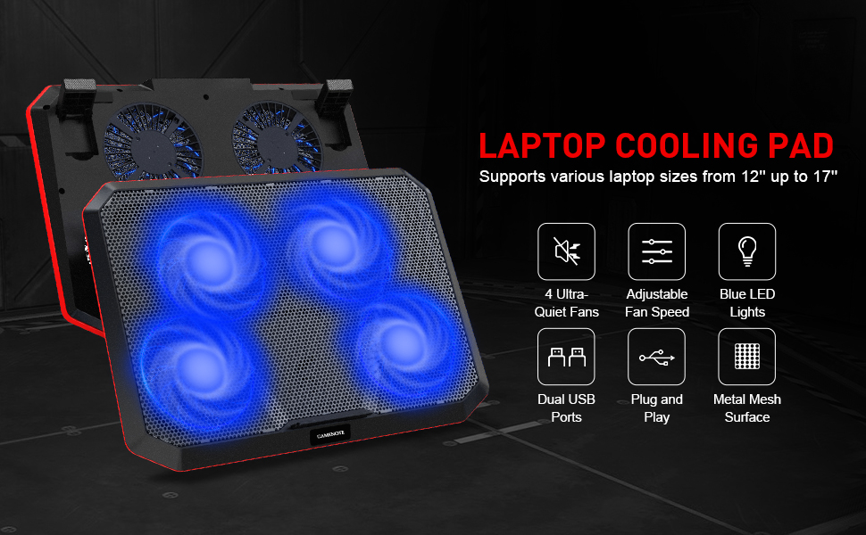 Gamenote Laptop Cooling Pad with 4 Fans for Up to 17 Inch Laptop