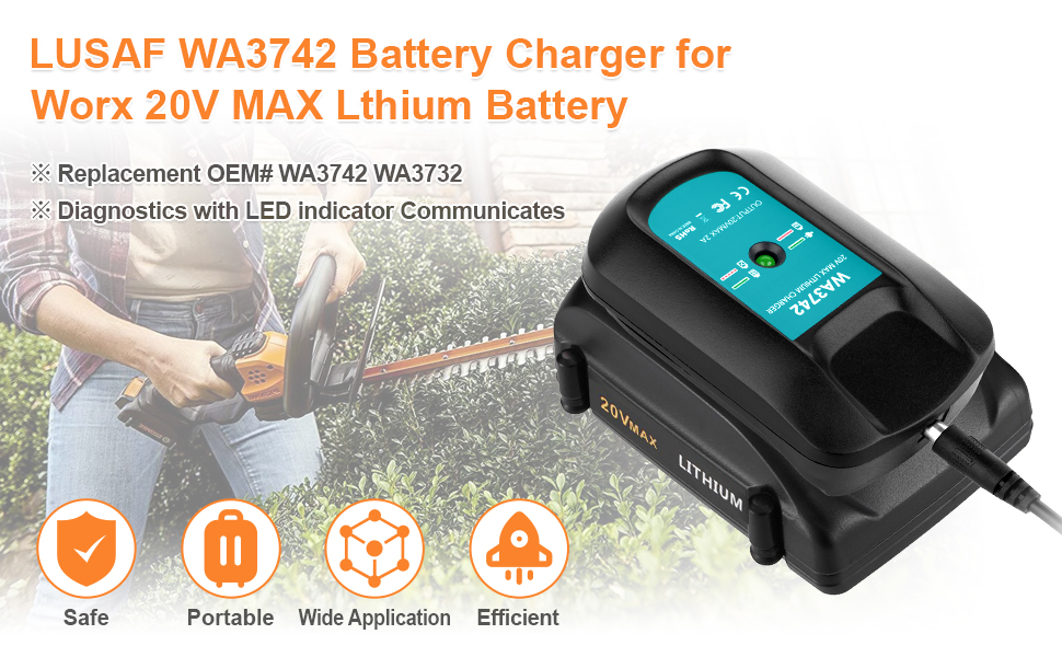 LUSAF WA3742 20V Lithium Battery Charger Replacement for