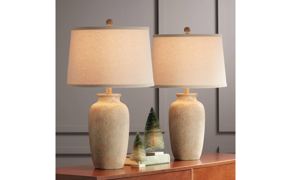 Regency Hill Rustic Farmhouse Table Lamps Set of 2 25 1/2" High Beige