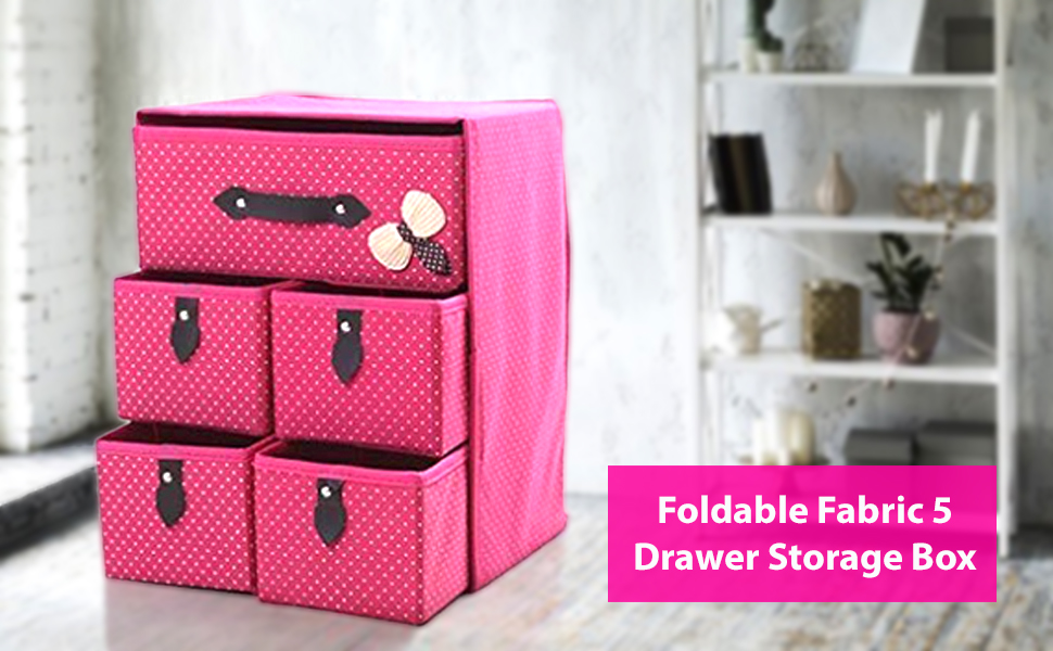 EASYDEX Foldable Fabric 5 Drawer Square Storage Box (Multicolor, 10 x 8