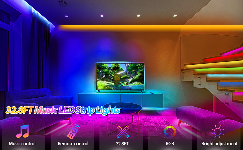 QJB Tira de luces LED de música, luces LED con