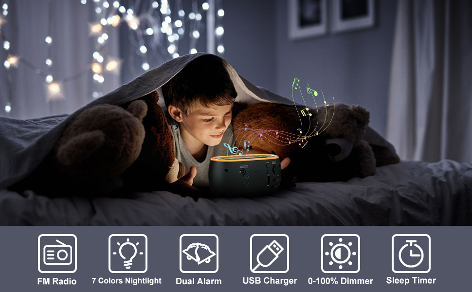 HOUSBAY Glow Small Alarm Clock Radio for Bedrooms with 7 Color Night