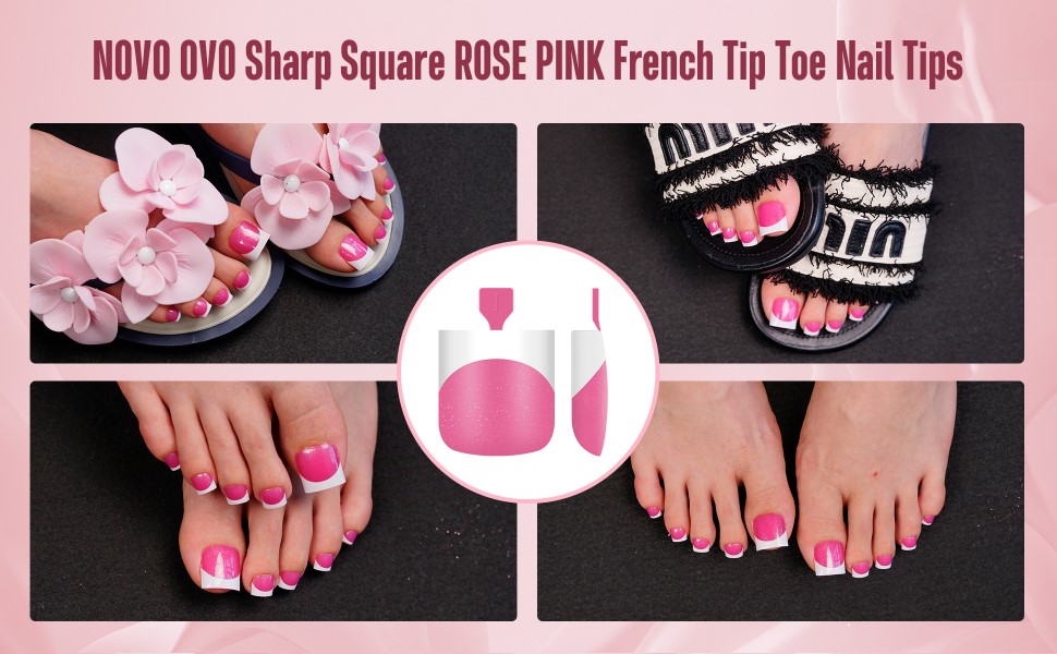 NOVO OVO Sharp square rose pink french tip toe nail tips