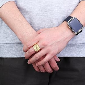 Men's 18K Gold Plated Rings Wedding Ring Rich/Luck/Wealth Ring Set Adjustable