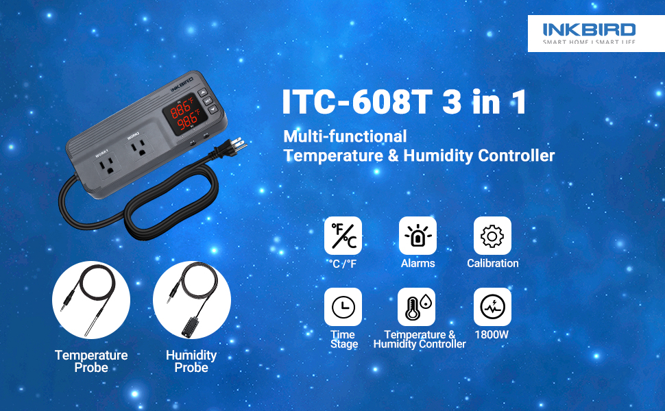 Inkbird ITC608T Temperature and Humidity Controller 1800W