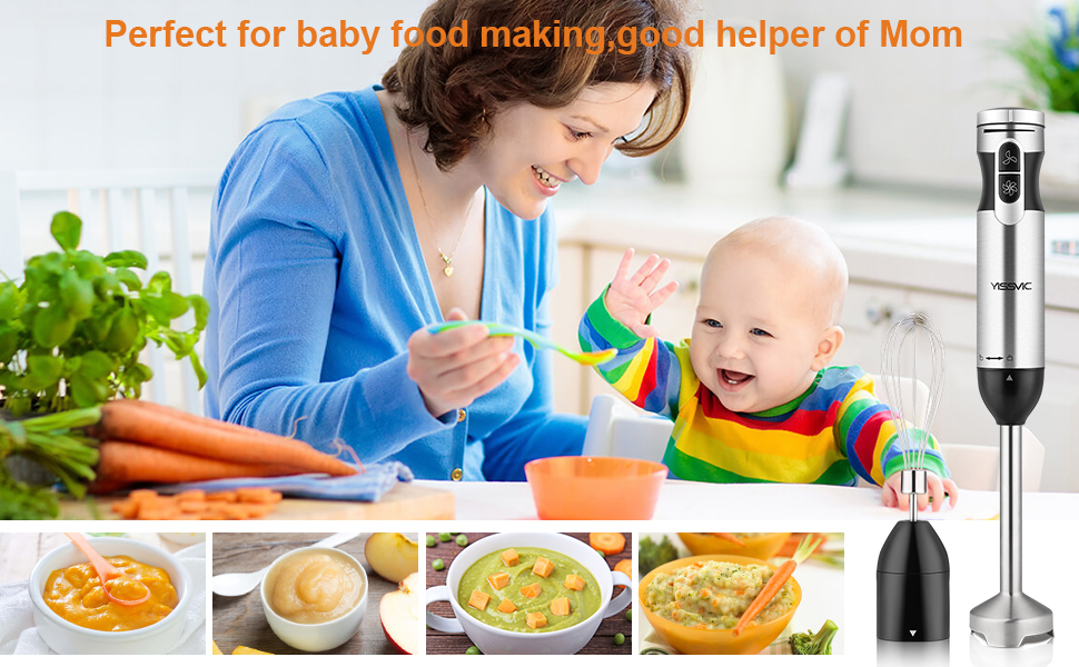 Hand Blender YISSVIC 1000W 4in1 9Speed Immersion Hand Blender Set