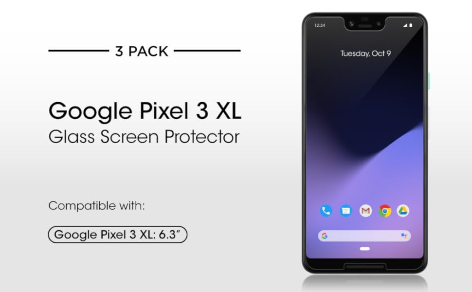 amFilm Screen Protector Glass for Pixel 3 XL (3 Pack), Case Friendly