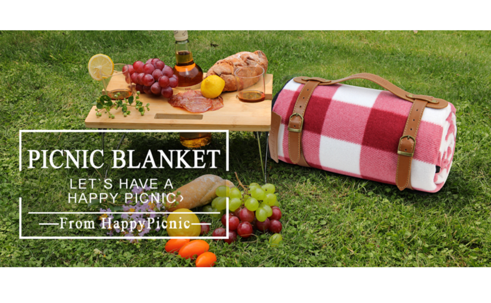 HappyPicnic Extra Large Picnic Blanket, 200 x 150 cm Soft Fleece Rug