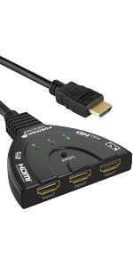 Fosmon HD8061 3-Port HDMI Switch [Supports 4K, Full HD1080p, 3D]