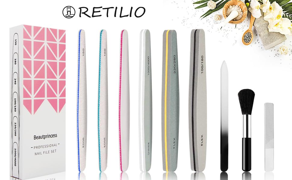 Retilio 15Pcs Nail Files Kits Professional Manicure Pedicure Set Nail