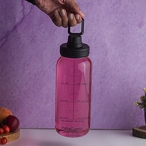 InstaCuppa BPA Free Borosilicate Glass Water Bottle 1000 ML - Wide Mouth Lid with Carry Loop