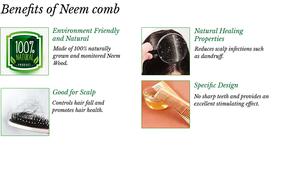 HealthAndYoga™ PureTress Handcrafted Dual Teeth Neem Wood