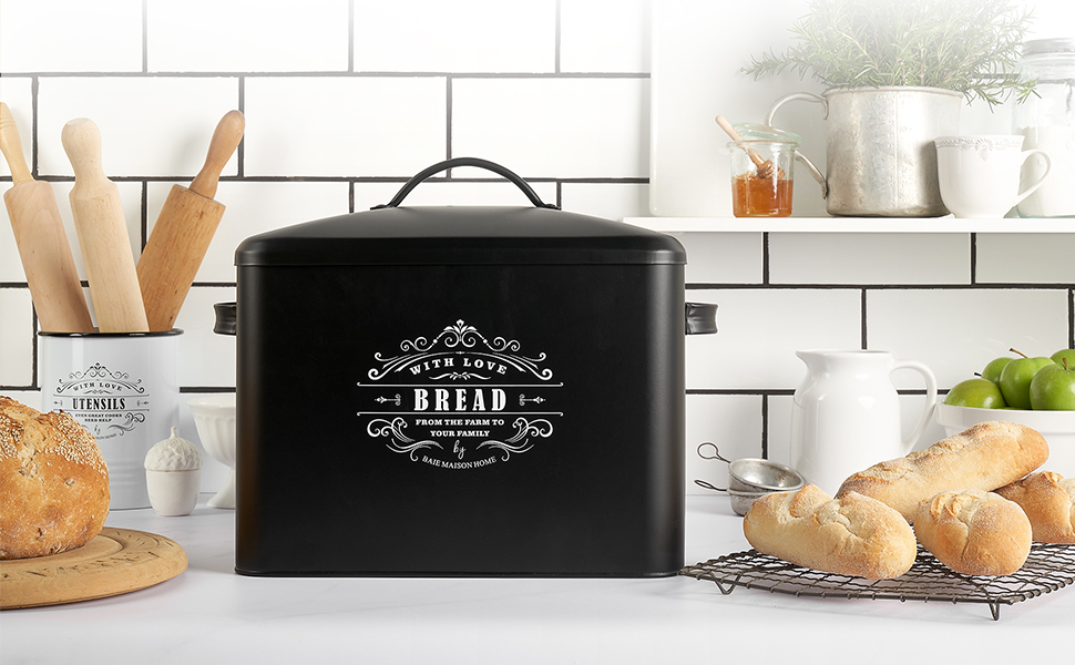 Extra Large Black Bread Box Bread Boxes for Kitchen Counter Holds 2+ Loaves for All Your Bread
