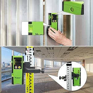 Huepar LR-6RG Détecteur Laser Pour Laser à Impulsions, Numérique Récepteur De Laser Vert Et Rouge, Utiliser Avec Lasers à Ligne Distance Jusqu'à 50-60m, Afficheurs LED à Trois Côtés 15 Bubble et support intégrés ●Le niveau à bulle intégré fournit une mesure supplémentaire de la précision du nivellement. ●Comparé à un autre récepteur, le détecteur laser Huepar LR-6RG possède un flacon de bulles dans les directions horizontale et verticale pour vous aider à vous positionner plus facilement et avec précision. ●Le détecteur laser LR-6RG est livré avec un support de fixation pour tige compatible.